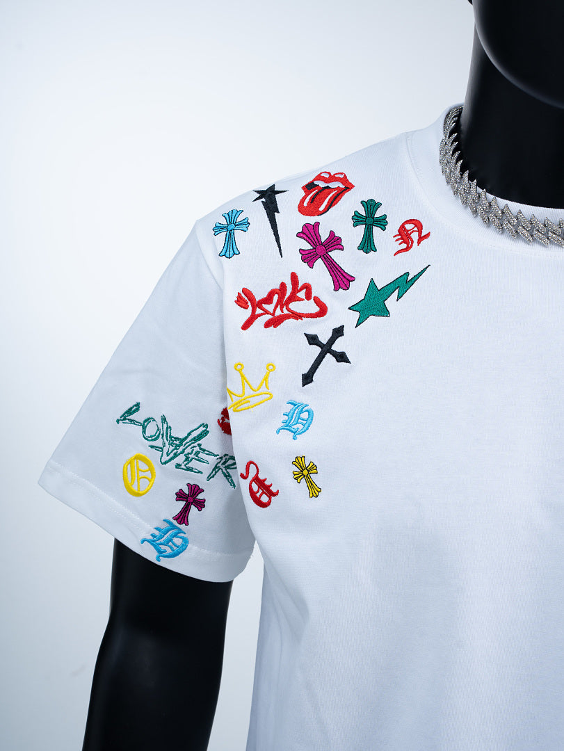 Chrome Hearts Cross Crown Colorful Embroidered Short-Sleeve T-Shirt 2662