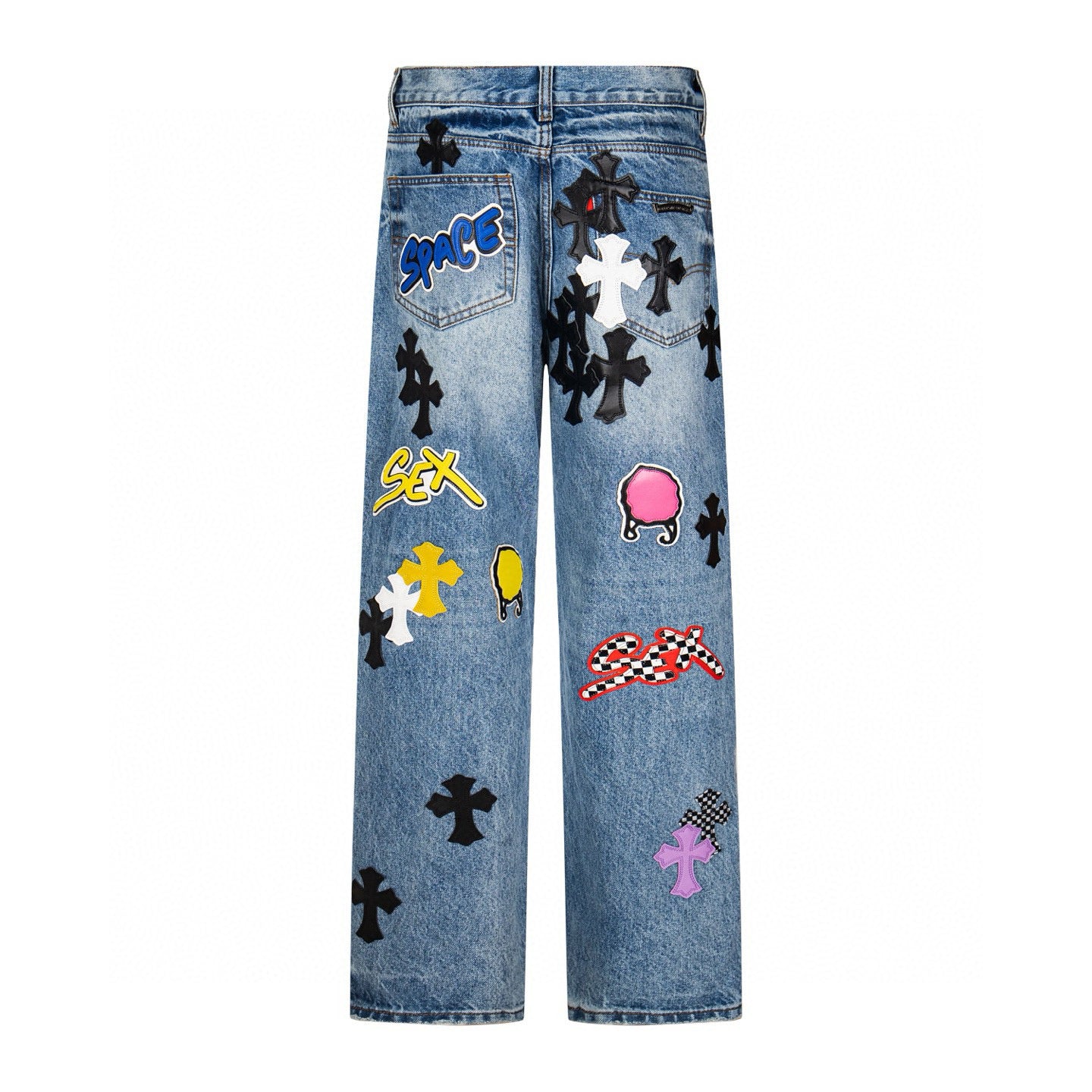 Chrome Hearts Sex Octopus Multi-logo Patchwork Washed Jeans 844