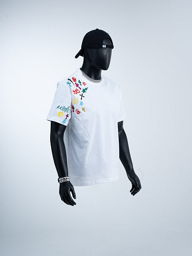 Chrome Hearts Cross Crown Colorful Embroidered Short-Sleeve T-Shirt 2662