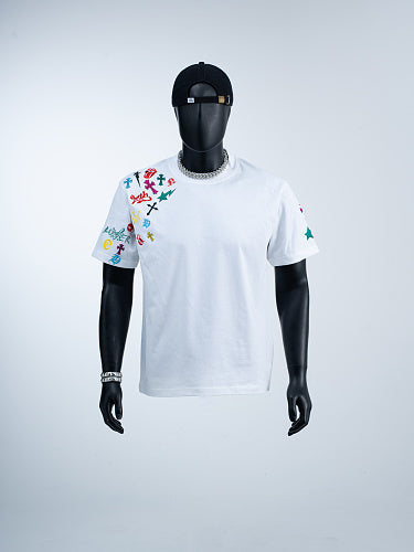 Chrome Hearts Cross Crown Colorful Embroidered Short-Sleeve T-Shirt 2662