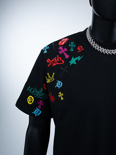 Chrome Hearts Cross Crown Colorful Embroidered Short-Sleeve T-Shirt 2662