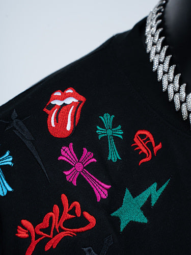 Chrome Hearts Cross Crown Colorful Embroidered Short-Sleeve T-Shirt 2662