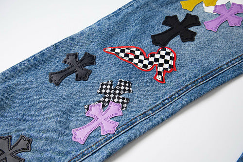Chrome Hearts Sex Octopus Multi-logo Patchwork Washed Jeans 844