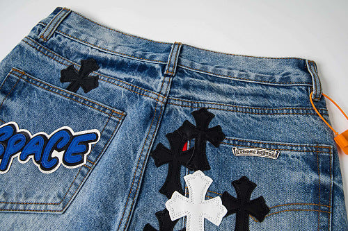 Chrome Hearts Sex Octopus Multi-logo Patchwork Washed Jeans 844