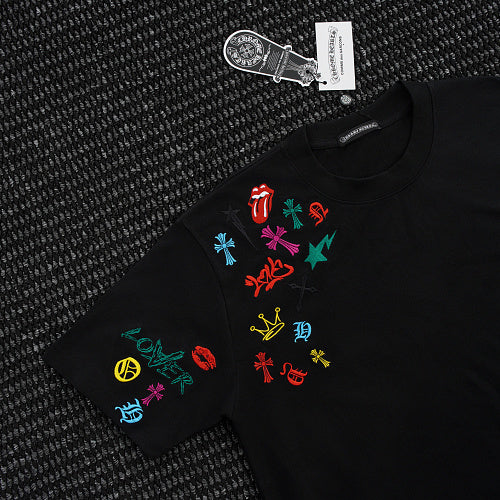 Chrome Hearts Cross Crown Colorful Embroidered Short-Sleeve T-Shirt 2662