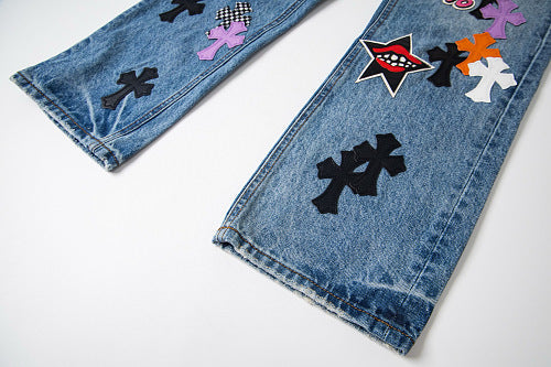 Chrome Hearts Sex Octopus Multi-logo Patchwork Washed Jeans 844