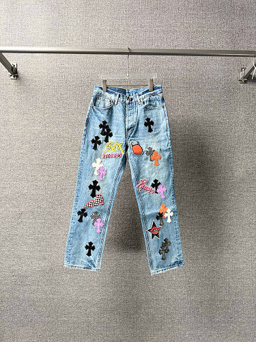Chrome Hearts Sex Octopus Multi-logo Patchwork Washed Jeans 844