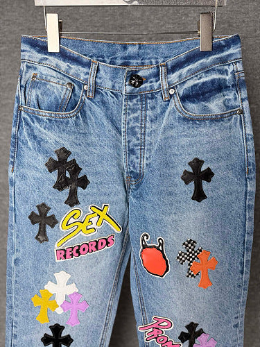 Chrome Hearts Sex Octopus Multi-logo Patchwork Washed Jeans 844
