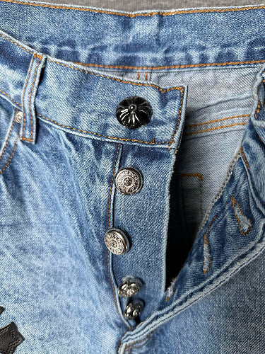 Chrome Hearts Sex Octopus Multi-logo Patchwork Washed Jeans 844