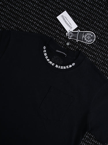 Chrome Hearts Seven-Color Short-Sleeve T-Shirt with Sanskrit Watch Pocket and Letter Print on Neckline