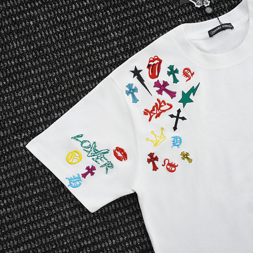 Chrome Hearts Cross Crown Colorful Embroidered Short-Sleeve T-Shirt 2662