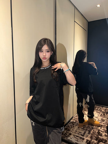 Chrome Hearts Seven-Color Short-Sleeve T-Shirt with Sanskrit Watch Pocket and Letter Print on Neckline