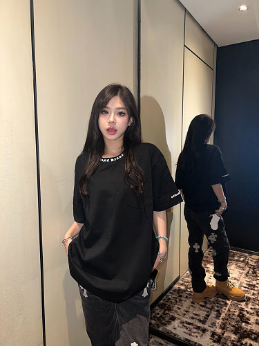 Chrome Hearts Seven-Color Short-Sleeve T-Shirt with Sanskrit Watch Pocket and Letter Print on Neckline