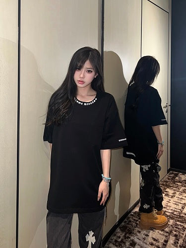 Chrome Hearts Seven-Color Short-Sleeve T-Shirt with Sanskrit Watch Pocket and Letter Print on Neckline