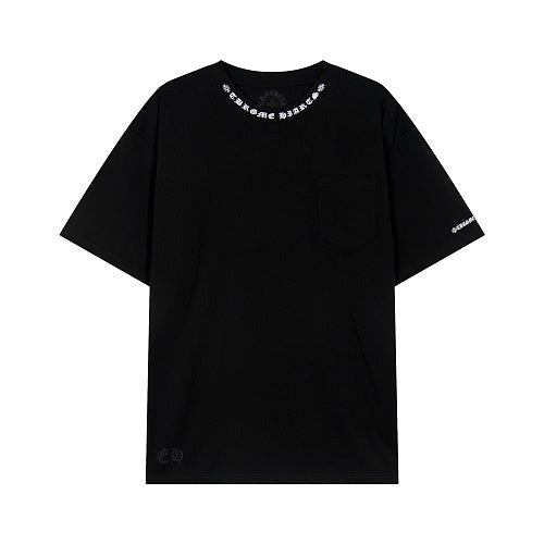 Chrome Hearts Seven-Color Short-Sleeve T-Shirt with Sanskrit Watch Pocket and Letter Print on Neckline