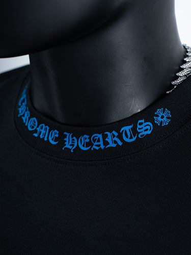 Chrome Hearts Seven-Color Short-Sleeve T-Shirt with Sanskrit Watch Pocket and Letter Print on Neckline