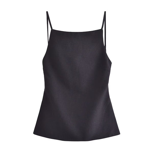Women Vest Solid Color Pleated Backless Underwaist